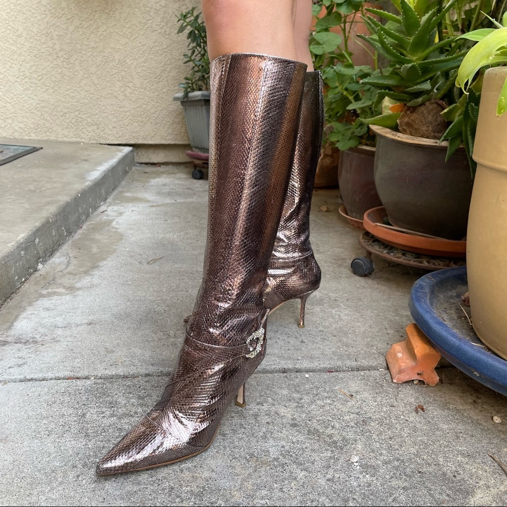 Bronze Jimmy Choo watersnake skin/leather boots in original box - Picture 6 of 16